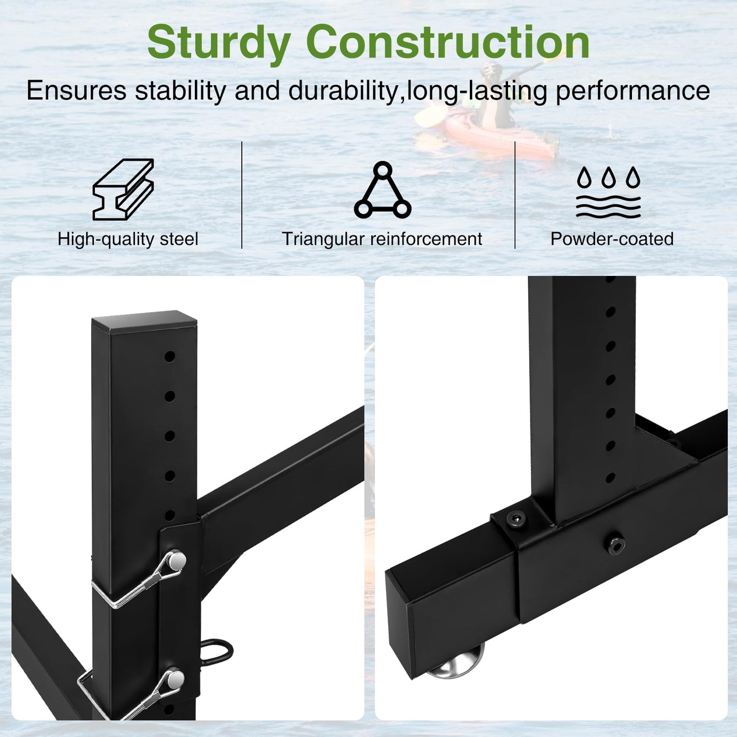 NouraVita Kayak Storage Rack Heavy Duty Kayak Racks for Garage and Outdoor Storage Freestanding Storage Rack for Kayaks Canoes Surfboard & Paddleboard (2 Levels)