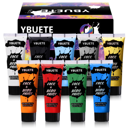 YBUETE 9 Colors Face Body Paint Set, Professional Paint Set for Halloween Cosplay Costume Party, Full-coverage Multi-Color Cream Makeup Blendable Set for Adults Halloween Cosplay SFX Makeup Paint