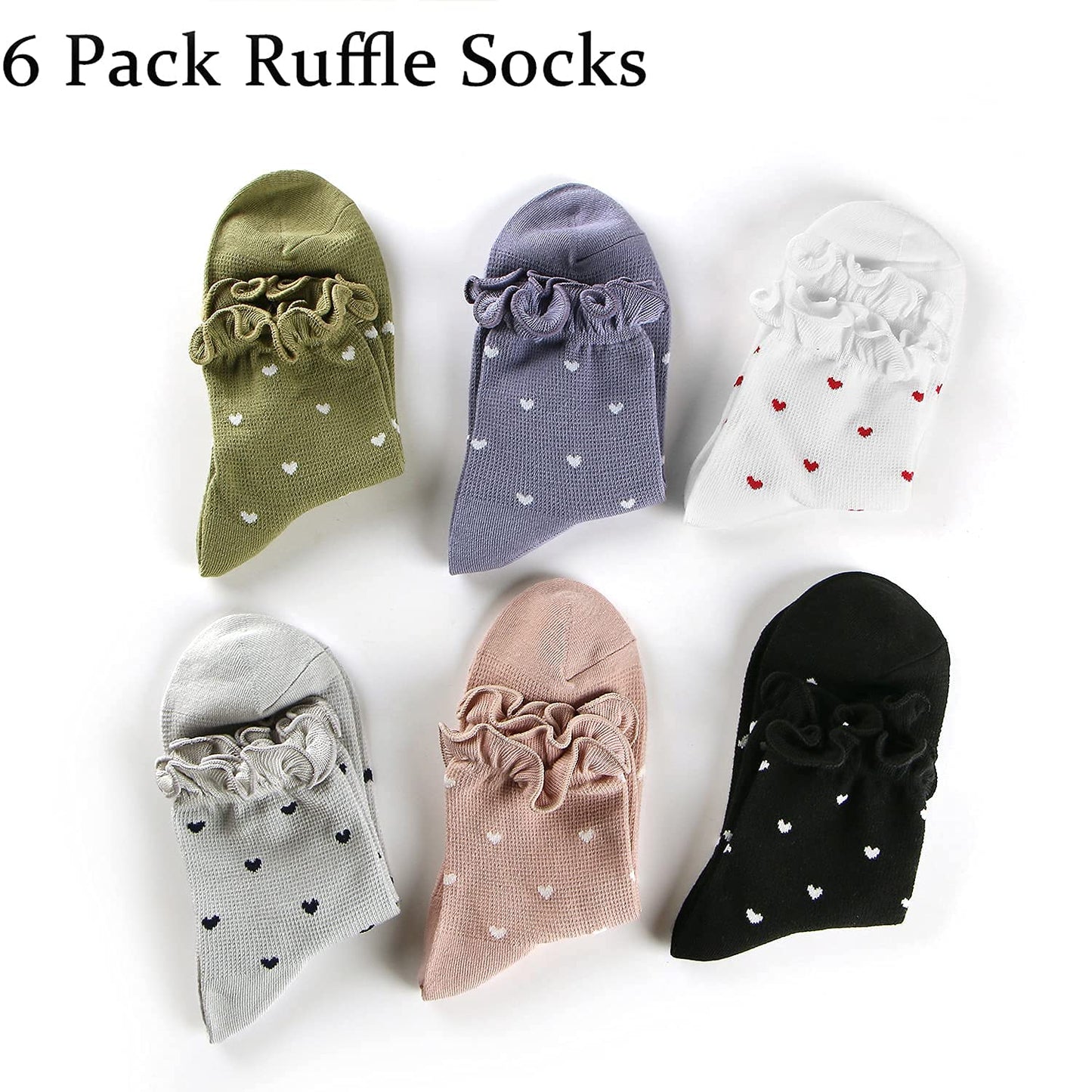 Women's Socks,Ruffle Ankle Socks Comfort Cool Thin Cotton Kawaii Mary Jane Hearts Pattern Cute Frilly Socks For Women