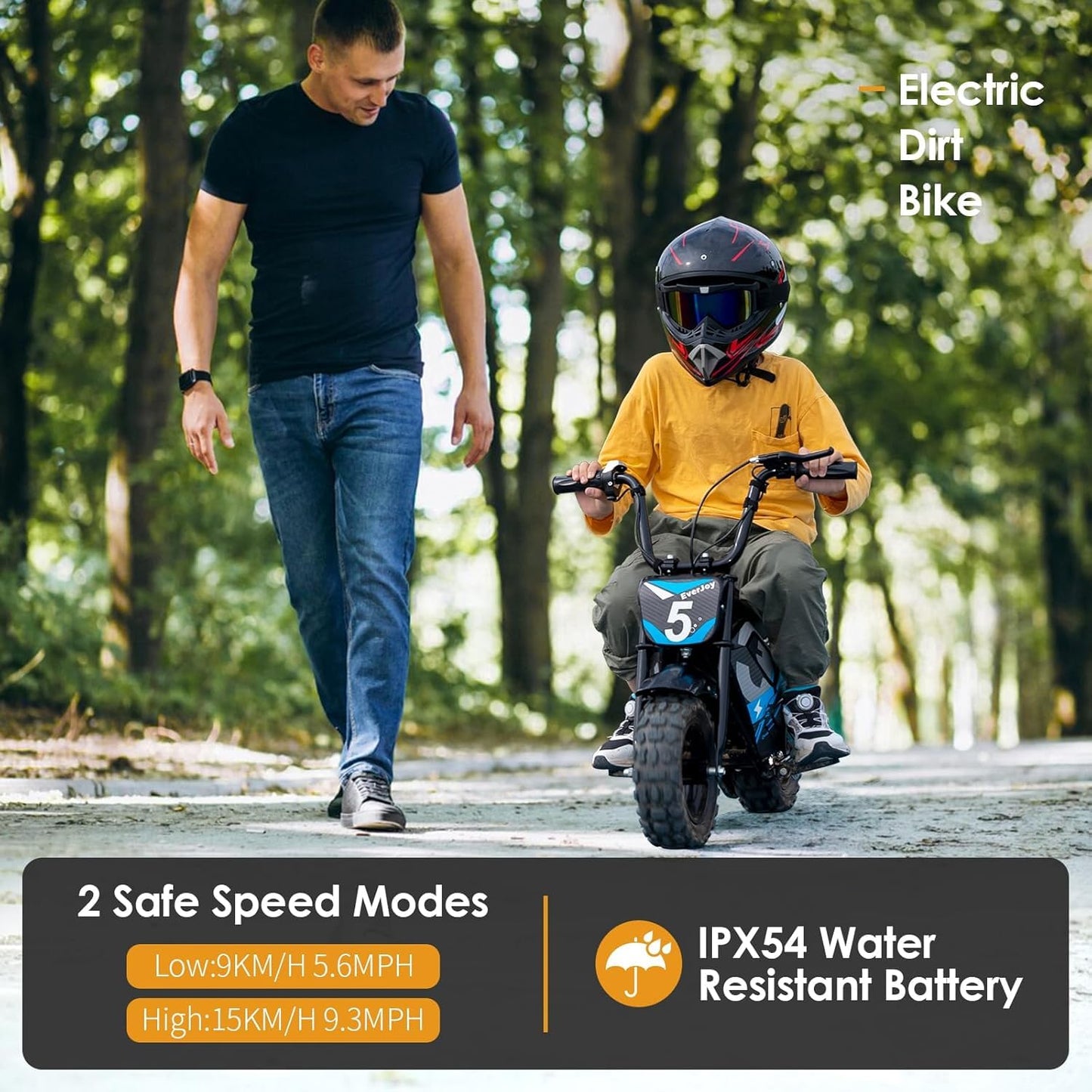 24V Electric Dirt Bike for Kids 250W High Torque Motor, 24V 9AH, 2 Speeds,10/12 MPH, UL 2849 Certificated Electric Kids Mini Bike for Ages 3+ (All-Terrain Tires)