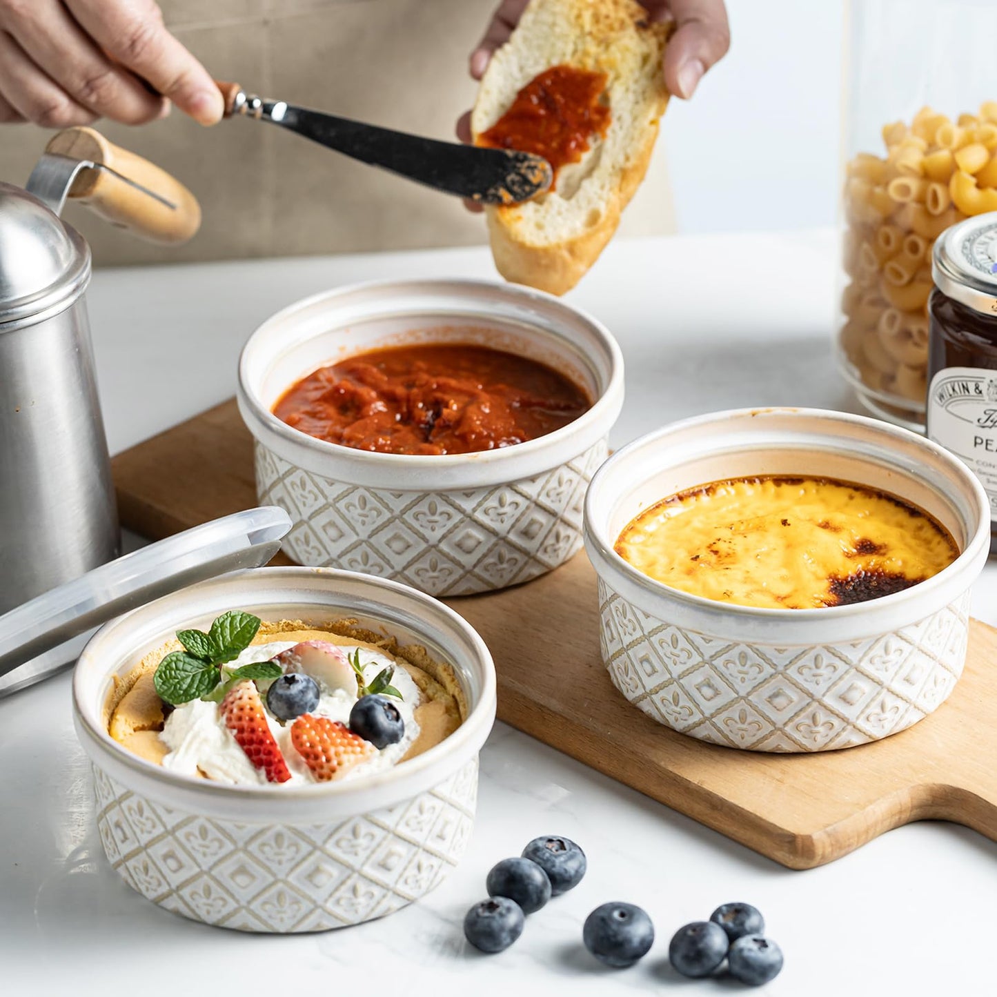 40 Oz Ceramic Airtight Bowls Set of 4 - Large Cereal Bowls with Lids for Salad, Pho, Soup, Pasta, Dessert, Serving, Oatmeal, Nut, Baking Dishes, Dishwasher & Microwave Safe, Beige