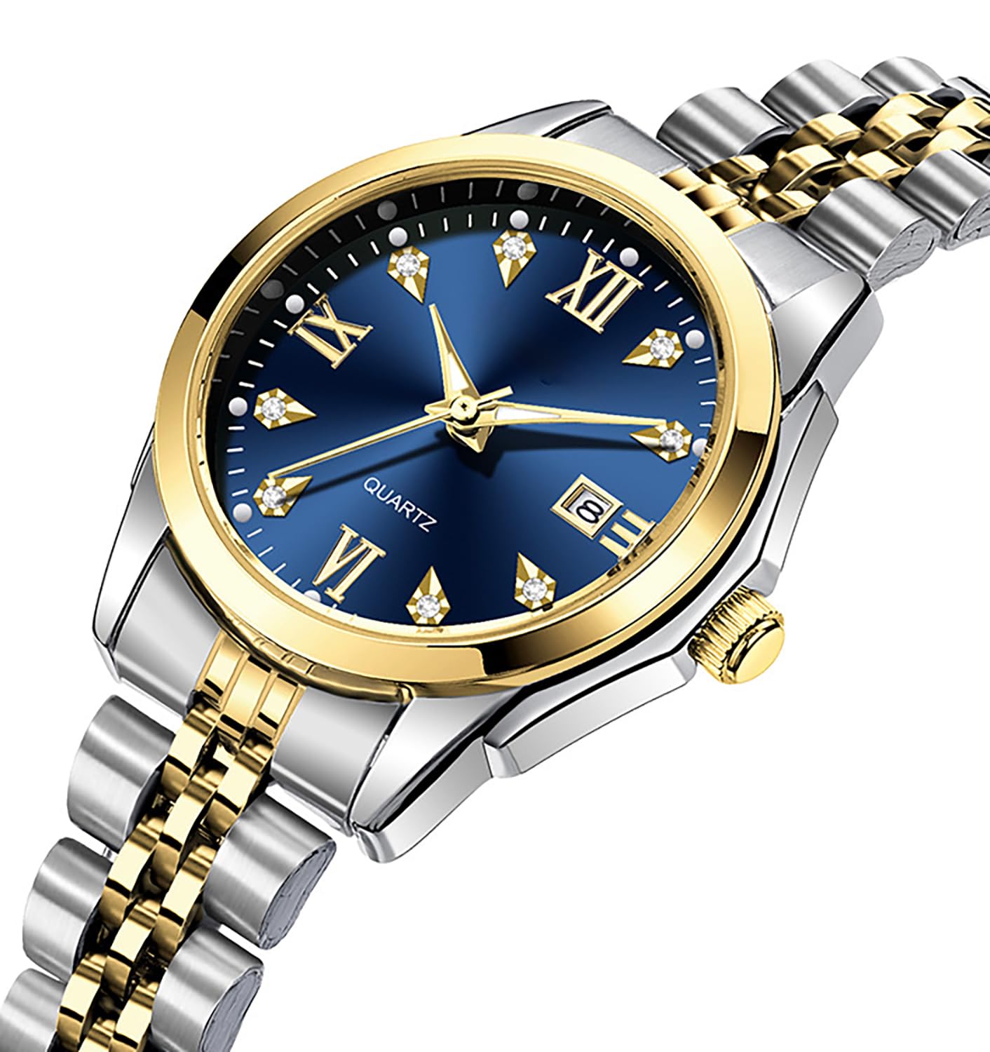 Women's Bracelet Watch Stainless Steel Quartz Watch Luminous Waterproof Watch Business Watches for Women (Blue/Two-Tone)