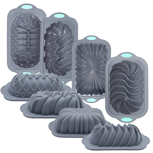 4 Piece Silicone Loaf Pan for Baking Bread, Non-Stick Kitchen Oven Bread Pan, Perfect for Banana Bread, Sandwich Bread, Pound Cake and Meatloaf, 4 Cups, Grey
