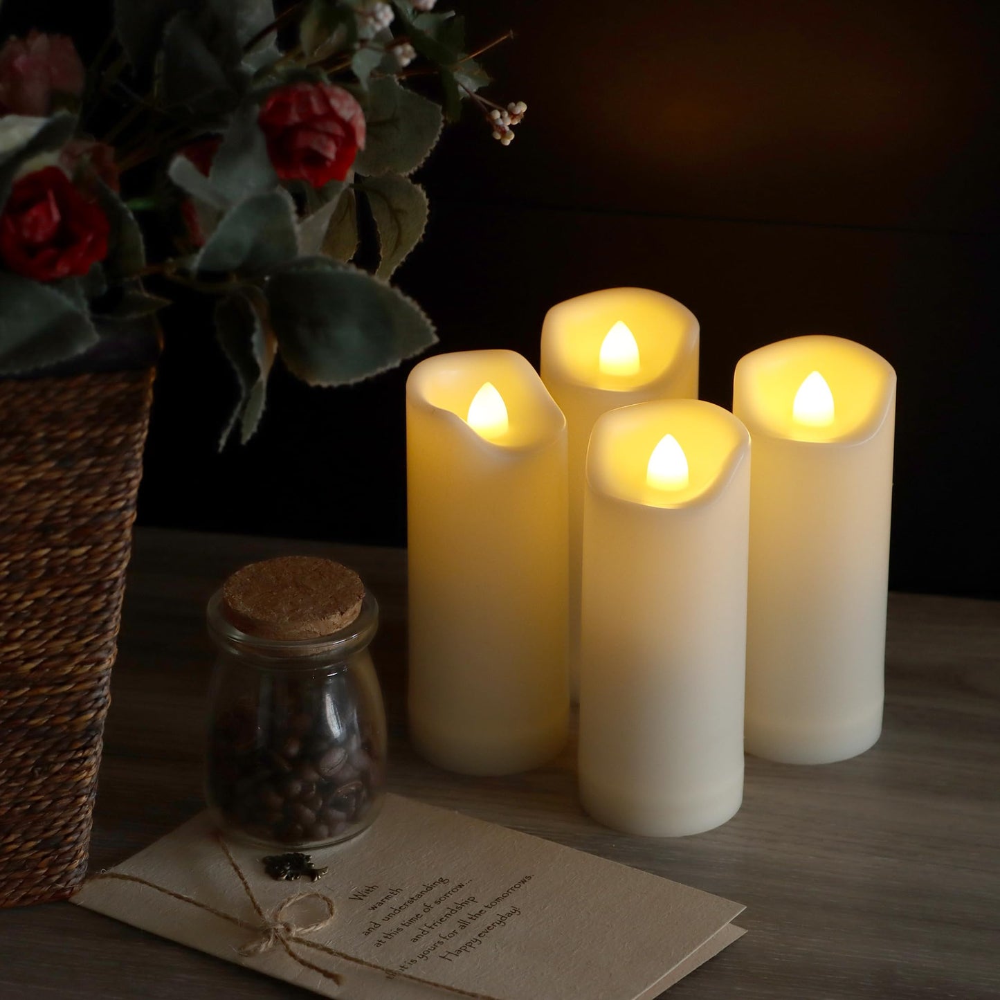 4 Pack LED Battery Operated Candles 2"x5" Plastic Flickering Flameless Candles with Timer Outdoor Waterproof Wedding Party Halloween Christmas Decoration Gifts Realistic Slim Tall Pillar Candles
