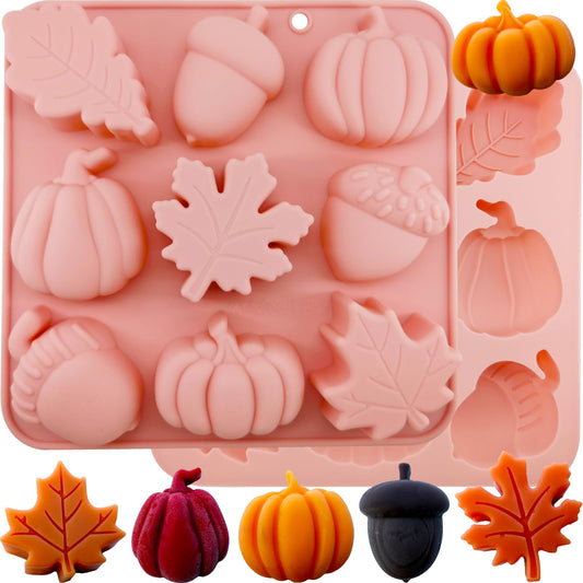 2Pcs 3D Pumpkin Silicone Mold Fall Silicone Mold Halloween Thanksgiving Candy Mold Autumn Maple Leaf Acornshape Chocolate Candy Cake Pan Baking Tray Molds for Cake Decoration upcake Toppers Resin Cand