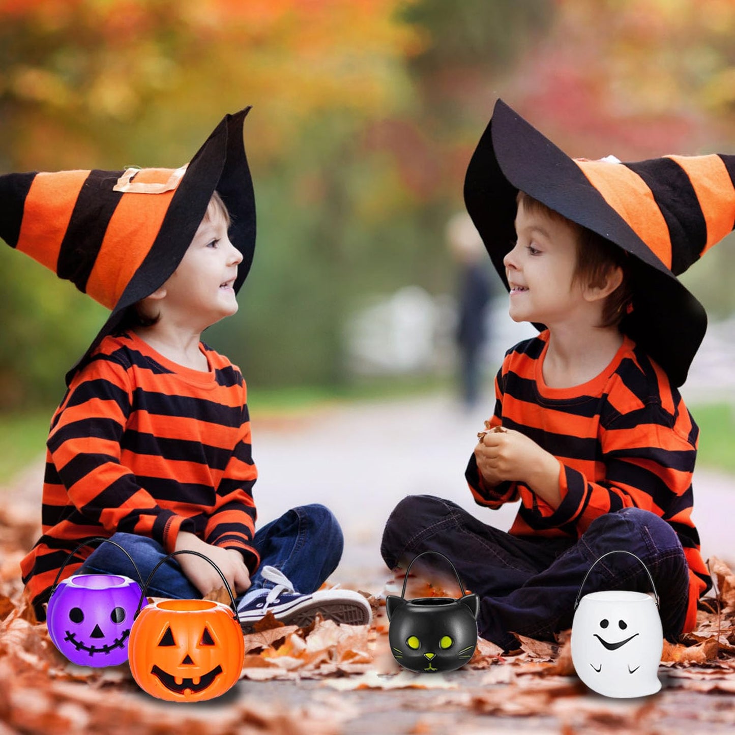 28 Pieces Halloween Candy Bucket,Mini Halloween Candy Holder,Pumpkin Ghost Cauldron Plastic Bucket Party Supplies for Trick or Treat