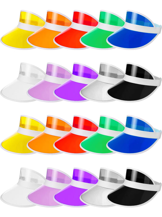 20 Pieces Sun Visor Hats Women Sports Beach Golf Hat PVC Visor Hats for Women Colored Visor Retro Visor for Women Men Outdoor Party Golf Beach Sports Activities