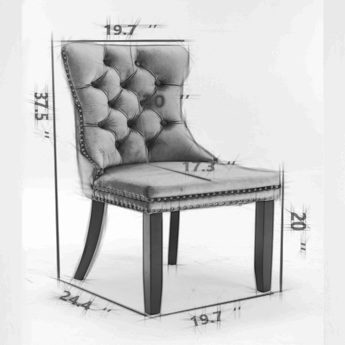 Virabit Blue Dining Chairs Set of 4, Velvet Tufted with Nailhead Back and Ring Pull Trim, Upholstered for Kitchen/Bedroom/Dining Room