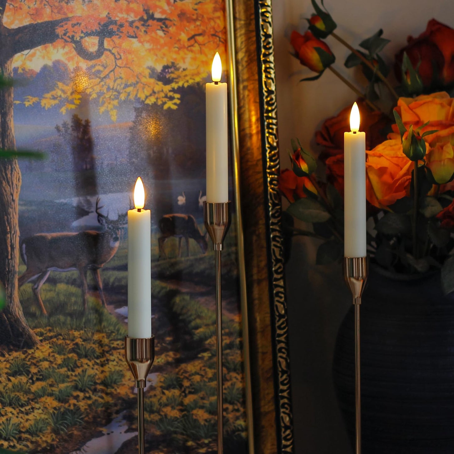 Yeelida Battery Operated Flameless Taper Candles with Two Remote Timer, 6.4" LED 3D-Wick Window Candles, Flickering Long-Lasting Warm Light Electric Pack of 6 Flameless Candlesticks (0.78" Dia,Ivory)