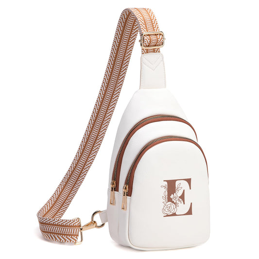 Viverte Crossbody Bags for Women Initial Sling Bag Cross Body Fanny Packs Personalized Gifts for Mom Women Wife (Beige with Brown-E)