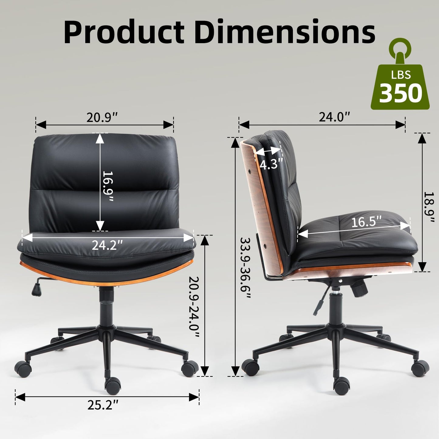 WQSLHX Office Chair, Criss Cross Legged Office Desk Chairs with Wheels, PU Leather Adjustable Swivel Walnut Task Chair with Wide Seat, Ergonomic Mid Back Computer Chair for Meeting Room, Home