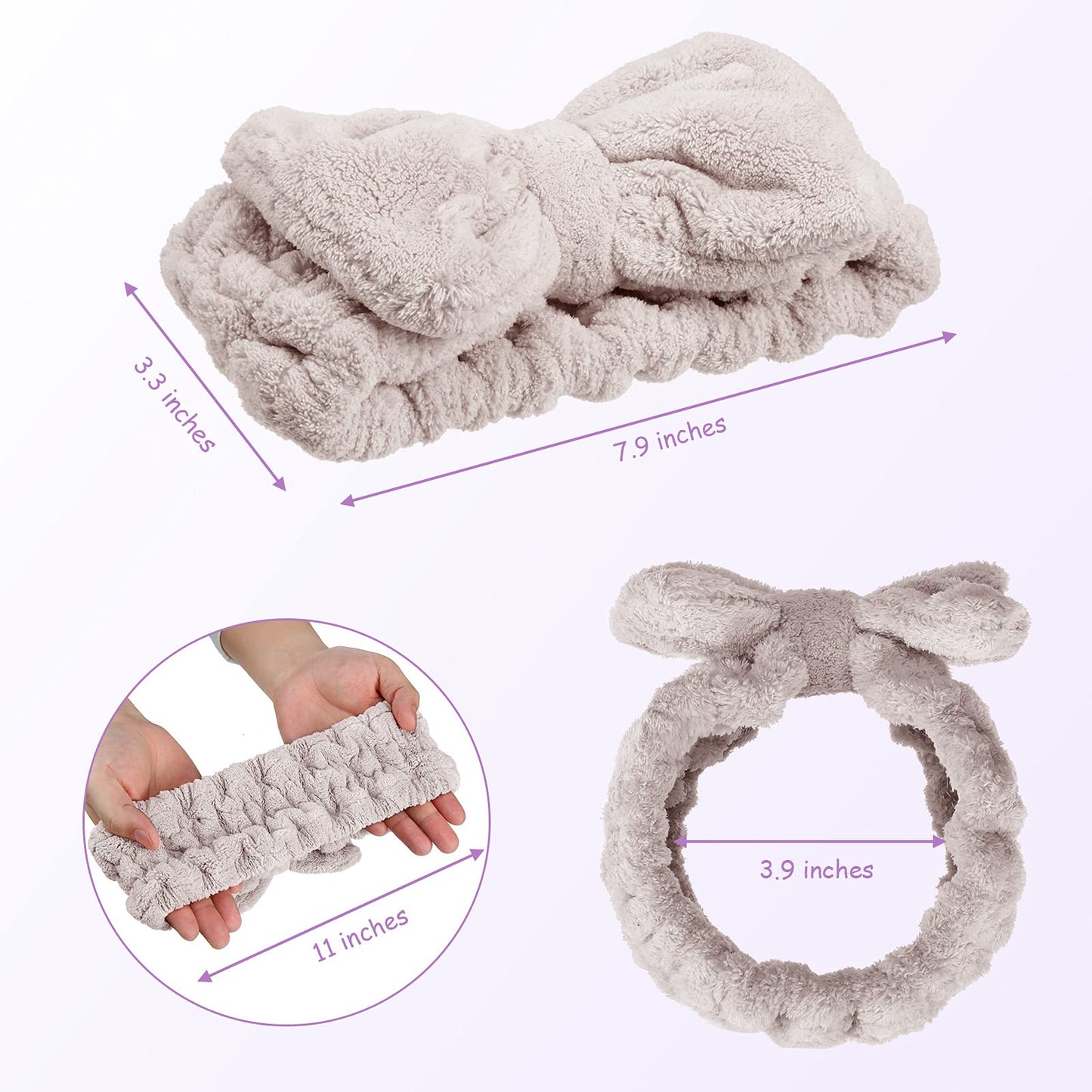 3 Pieces Wash Face Headband Makeup Spa Headband Towel Terry Hair Bands Microfiber Bowtie Headbands Shower Facial Adjustable Headband for Women (Pink, Blue, White)