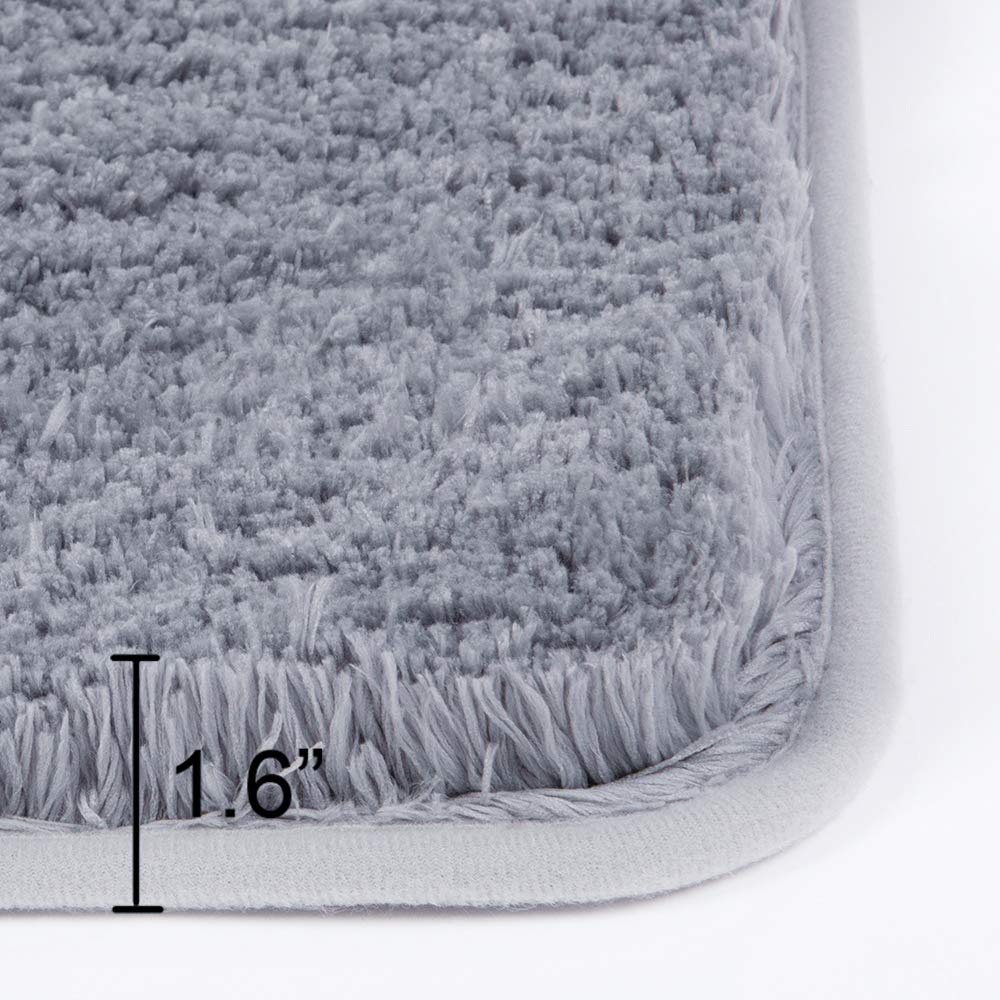 Walensee Shaggy 2 Piece Bath Rug Sets (Grey) 20 x 24 Non Slip, U Shape Contour Rug & 20 x 32, Machine Wash/Dry Plush Absorbent Bath Mats for Bathroom