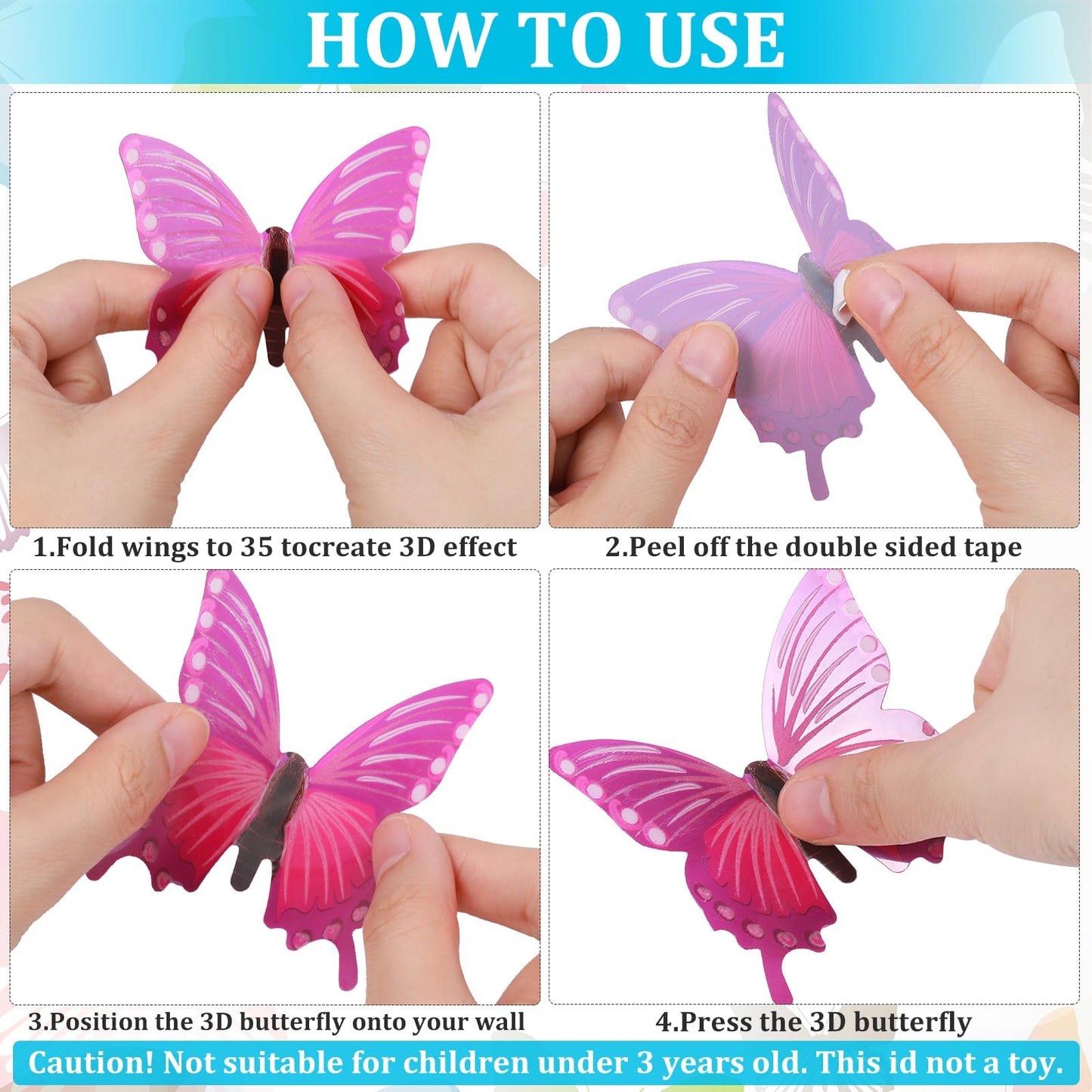 48 Pieces Glow in The Dark Butterflies for Ceiling 3D Butterfly Decal Sticker Wall Decor DIY Adhesive for Room Nursery Living Room Luminous Realistic Home Garden(Purple and Blue)