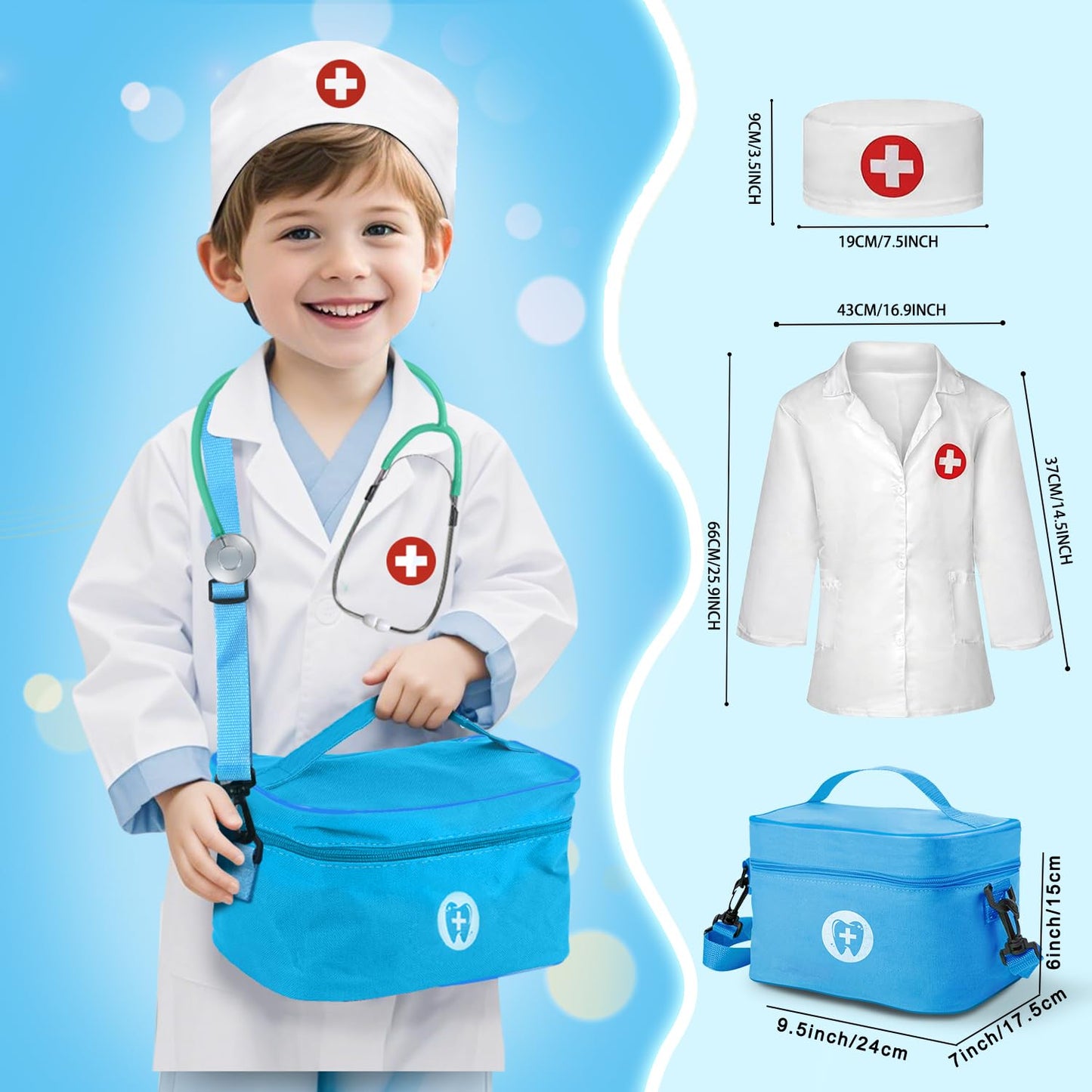 XZZO Doctor Kit for Toddlers 3-5, Wooden Kids Dentist Play Set, Doctor Play Set Pretend Play Toys for Toddlers , Realistic Wooden Medical Kit Role Play Set, Gifts for Boys Girls 3+ Years
