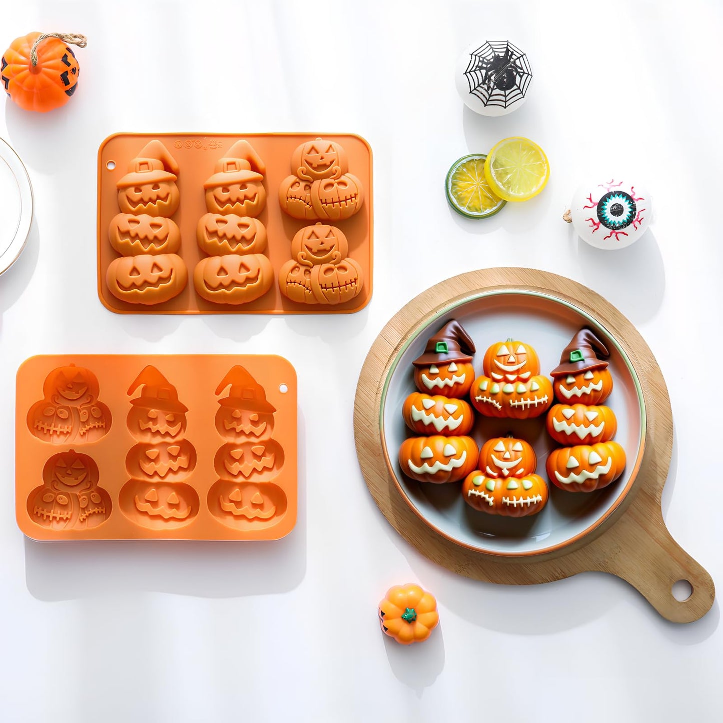 2Pcs Pumpkin Silicone Mold 3D Pumpkin Cake Molds Halloween Theme Molds Pumpkins Baking Cupcake Pan Hot Chocolate Bomb Mold for Halloween Thanksgiving Fall Baking Muffin Wax Melts Soap Candle Making