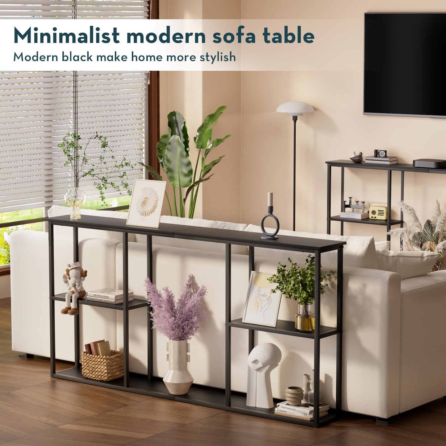 WOHOMO Black Console Table,3-Tire Small Entryway Table,Long Sofa Table for Hallway,Living Room(63 inch)