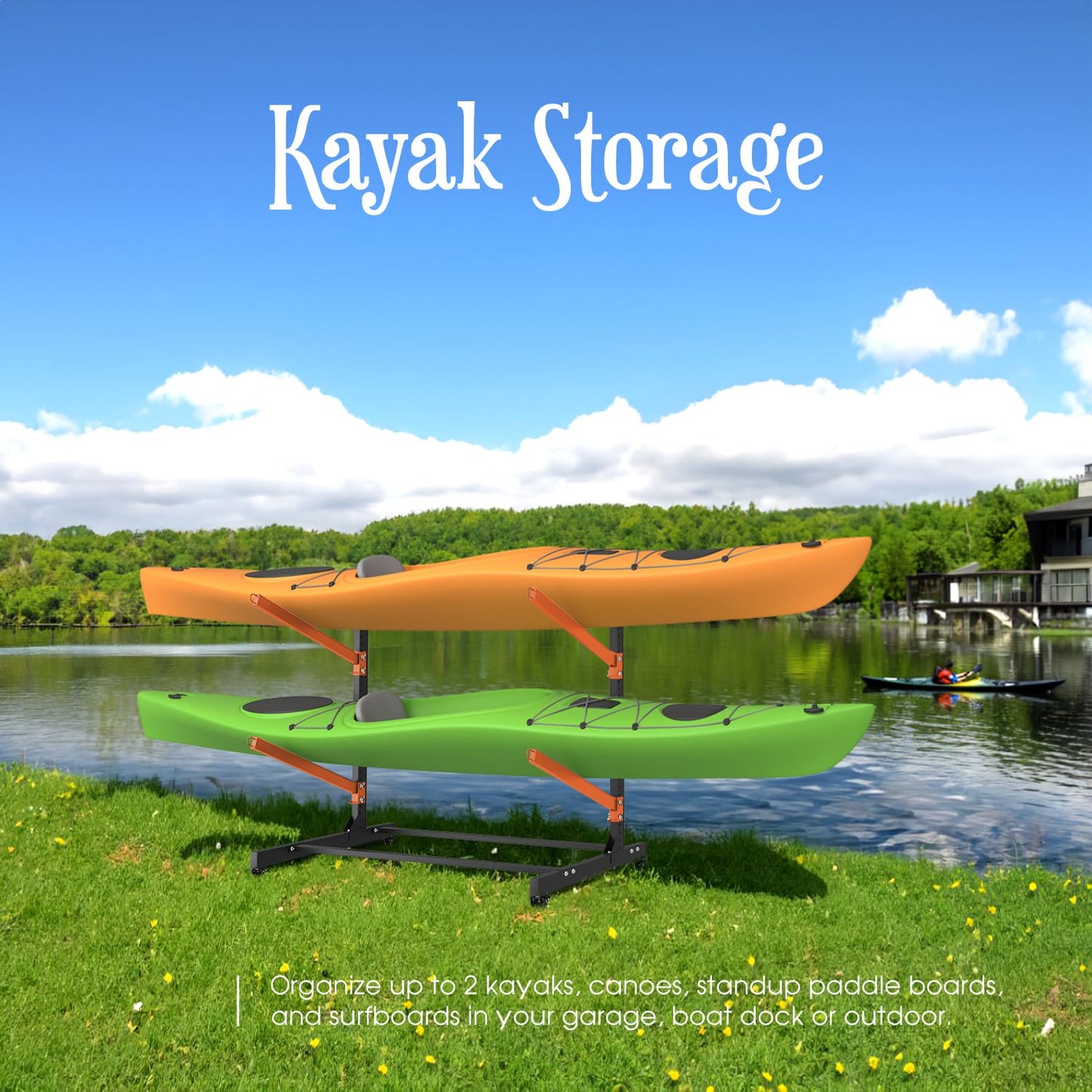 2 Levels Kayak Storage Rack, Heavy Duty Freestanding Sup Storage Stand, Storage Rack for Kayaks, SUPs, Canoe and Paddleboard for Indoor, Outdoor, Garage, Shed, Dock…(Wood)