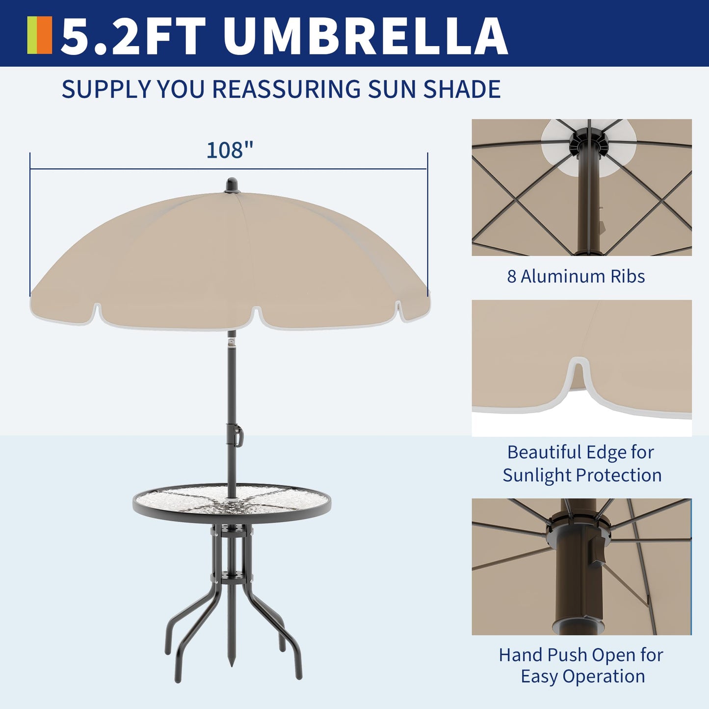 6 Pieces Outdoor Dining Set With Umbrella, Patio Table and 4 Folding Chairs With Umbrella, Garden Patio Furniture Set With Umbrellas, Tempered Glass Top Dining Table