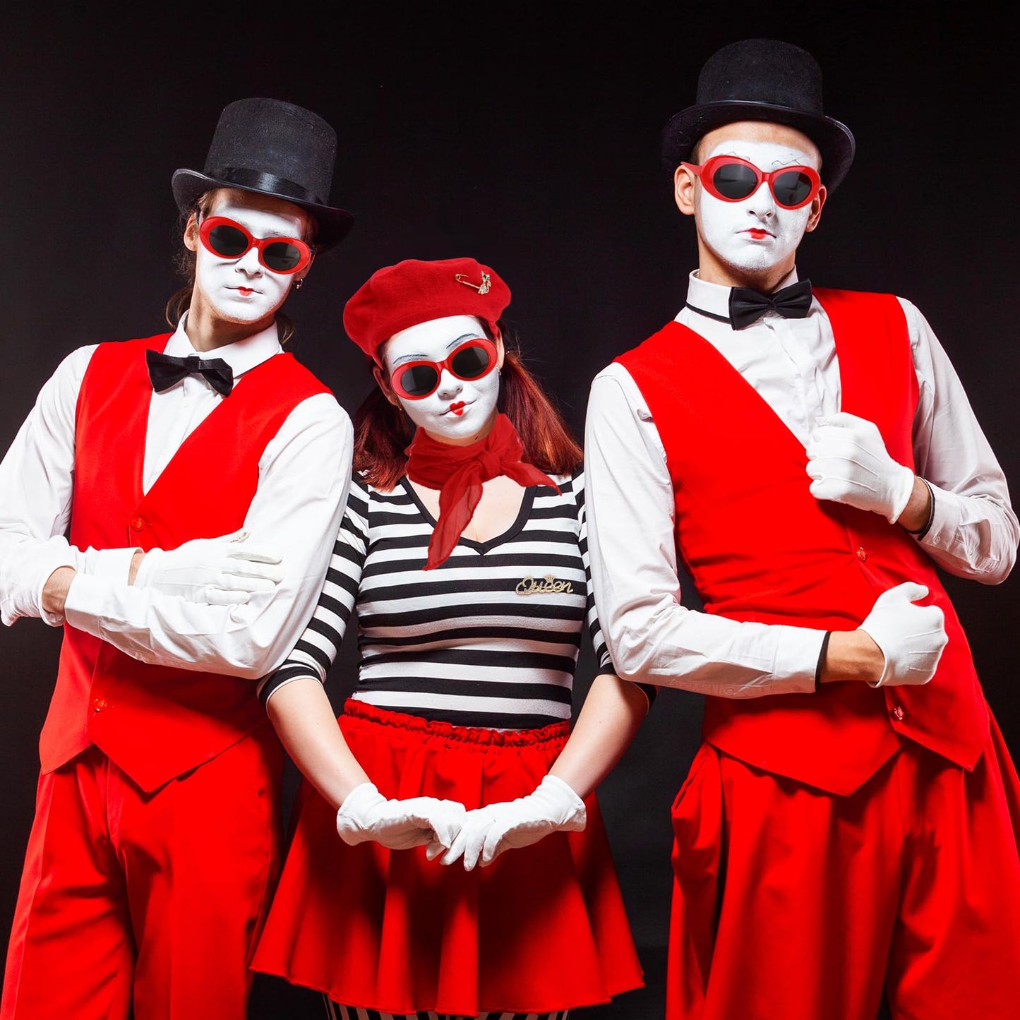 XEPST 6PCS French Women set - 50s Fancy Dress for Women with French Beret Sunglasses Scarf Gloves French Artist Mime Kit for Women Girls Halloween Costumes Cosplay Carnival Fancy Dress Up, Red, MT214