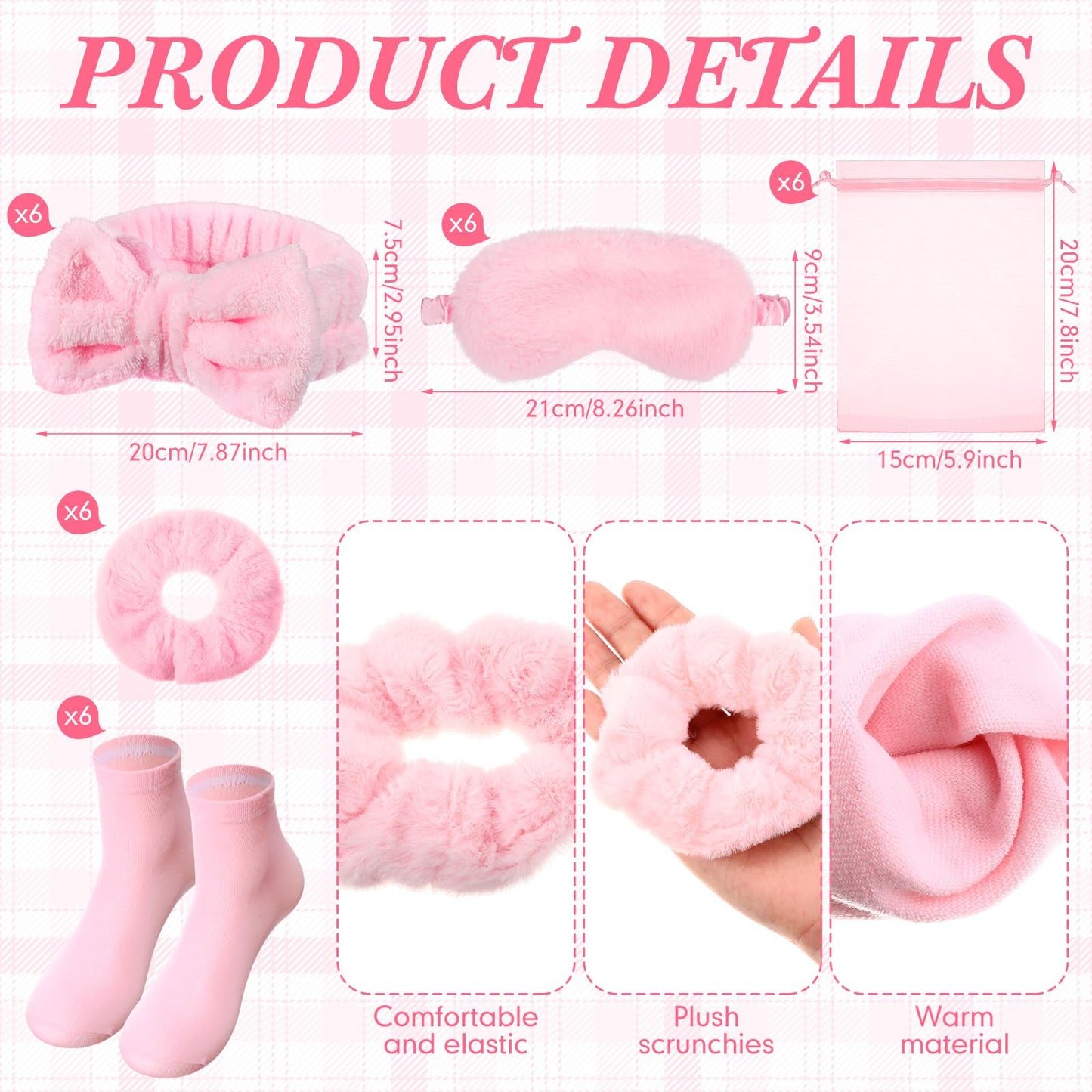 Wavyknot 30 Pcs Spa Party Favors Sleepover Party Supplies Include 6 Bow Headbands 6 Eye Masks 6 Pink Socks 6 Scrunchies 6 Organza Bags for Girls Women Slumber Spa Birthday Bachelorette Pajama Gifts
