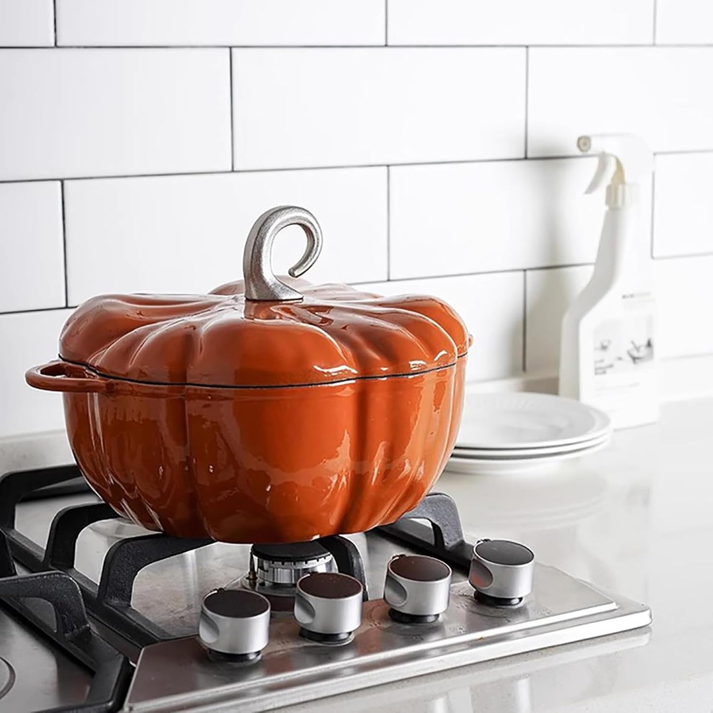 4QT Pumpkin Cocotte, Pumpkin Dutch Oven Pot with Lid, Enamel Cast Iron Cooking Pot, Serves 3-5,Halloween Thanksgiving Decor Boiler (Orange)