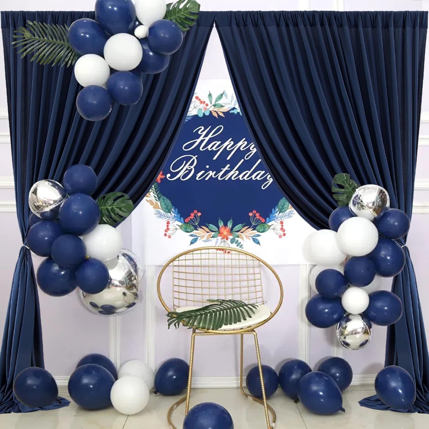 50ftx10ft Wrinkle Free Navy Blue Backdrop Curtains for Parties, 10 Panels 5x10ft Silky Polyester Blue Photo Backdrop Drapes for Weddings Birthday Party Graduation Photography Background Curtains