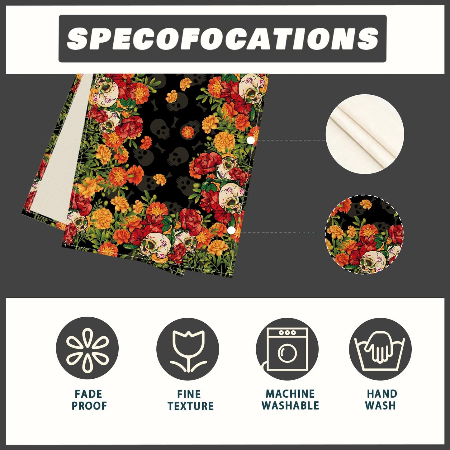 XCHI Sugar Skull Marigolds Floral Dia De Los Muertos Table Runner Day of The Dead Mexican Table Decoration for Home Kitchen Dining Holiday Fiesta Themed Party Decor 13x72 Inch