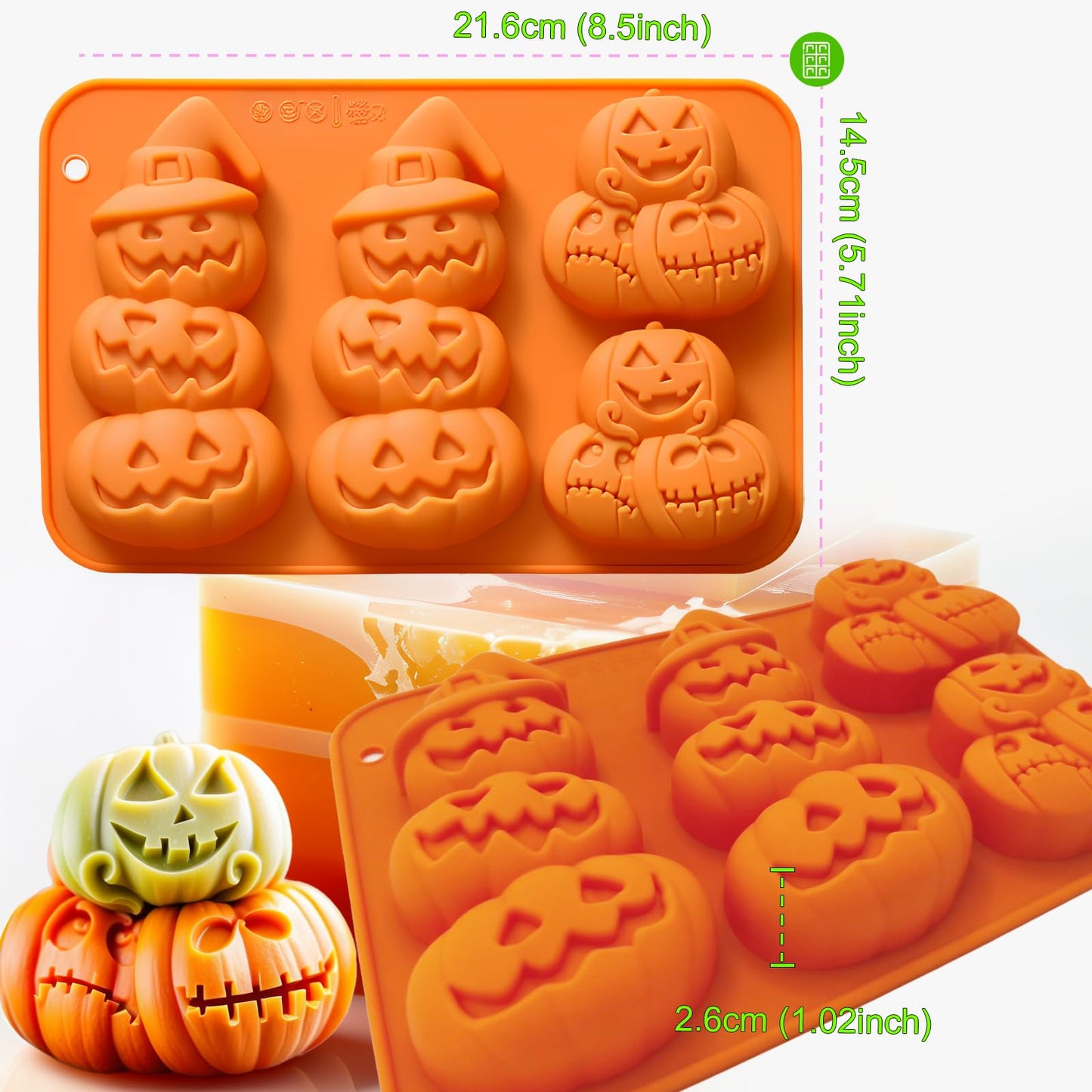2Pcs Pumpkin Silicone Mold 3D Pumpkin Cake Molds Halloween Theme Molds Pumpkins Baking Cupcake Pan Hot Chocolate Bomb Mold for Halloween Thanksgiving Fall Baking Muffin Wax Melts Soap Candle Making