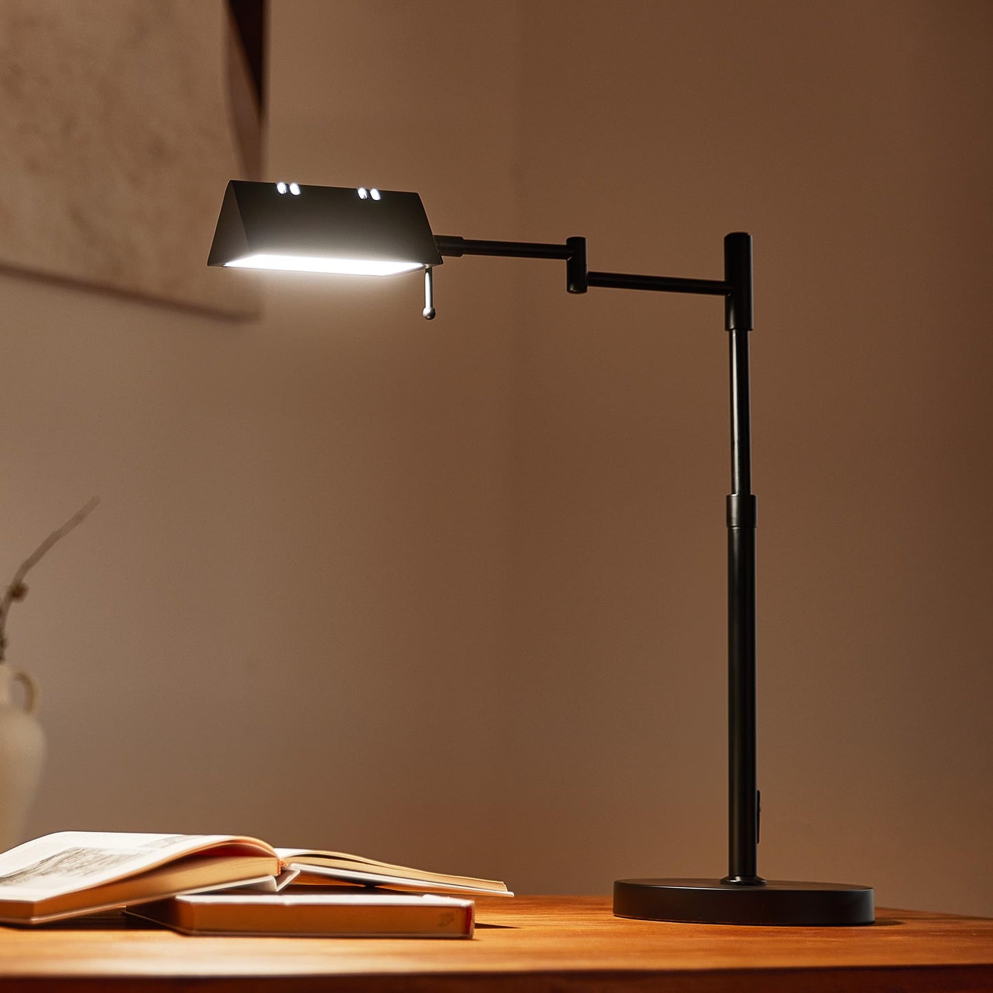 VONLUCE LED Pharmacy Desk Lamp - Swing Arm, Industrial Design for Reading, Crafting, Work,10W LED, Adjustable Height - Black