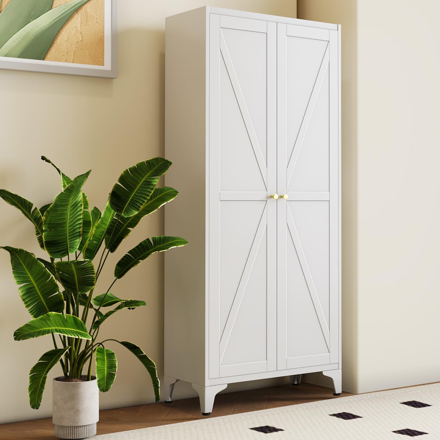 65" Tall Kitchen Cabinet,Food Pantry Cabinets with Doors and Adjustable Shelves,White Metal Storage Cabinets,Large and Portable Arganization Cabinet for Pantries Kitchen Living Room Bathroom