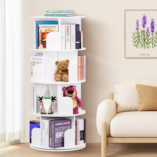2025 New 4 Tier Rotating Bookshelf kids, Small Corner Bookshelf for Small Space, 360 Display Floor Standing Bookcase Storage Rack, Wood Narrow Book Shelf Organizer for Home Office,Bedroom, Living Room