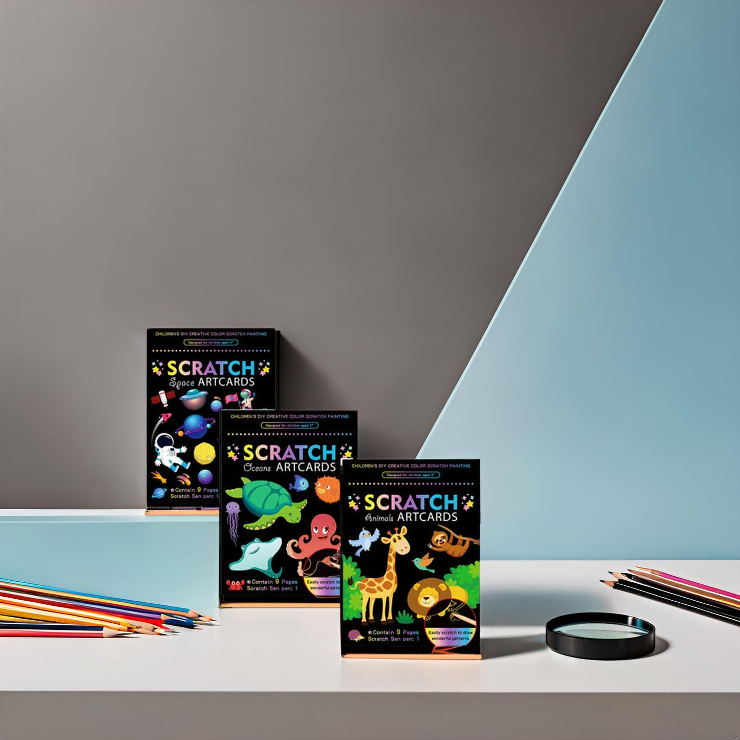 3 Set Scratch Paper Art for Kids, Magic Drawing Book for Children, Rainbow Scratch Off Craft Book with Scratch Pen for Birthday Party Games, DIY Projects Kits Craft Gifts Creative Scratch Art Kit