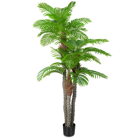 8.5ft Fake Palm Tree for Outdoors - UV Resistant, Triple Tropical Palm Artificial Plant Tree -Perfect for Patio, Poolside, Home Decor