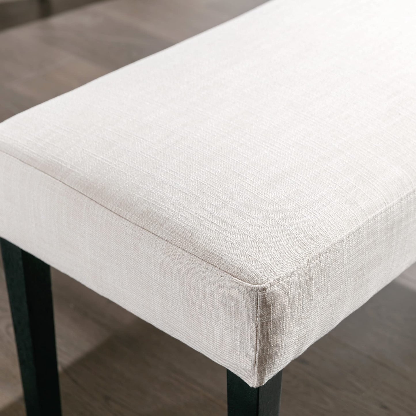 Wahson Farmhouse Linen Upholstered Dining Bench, 45" Long Dining Room Bench Seat with Black Wood Legs, Beige