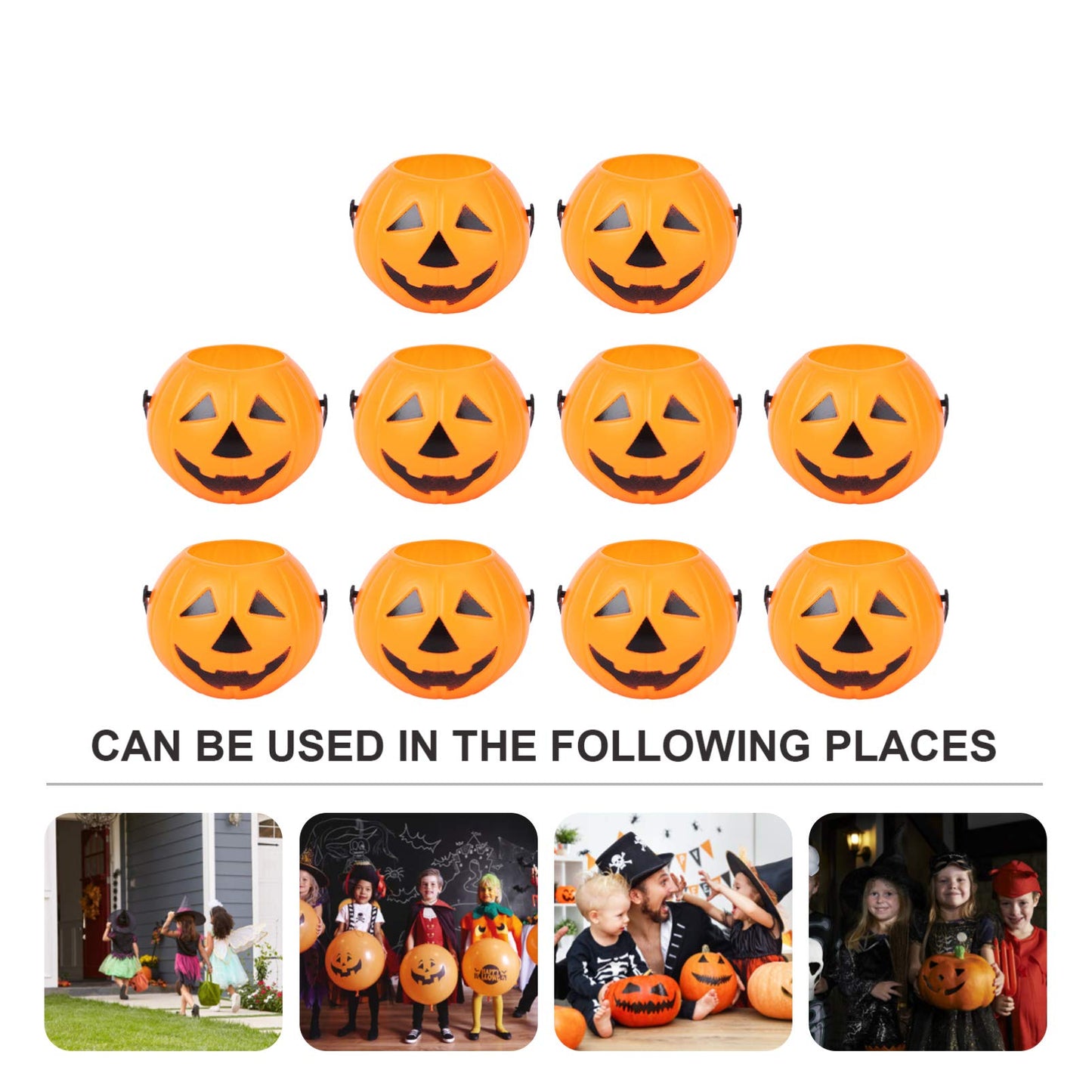 10PCS Halloween Plastic Pumpkins Portable Mini Pumpkin Buckets Pumpkin Candy Buckets Trick or Treat Pumpkin Candy Pail Holder (Orange)