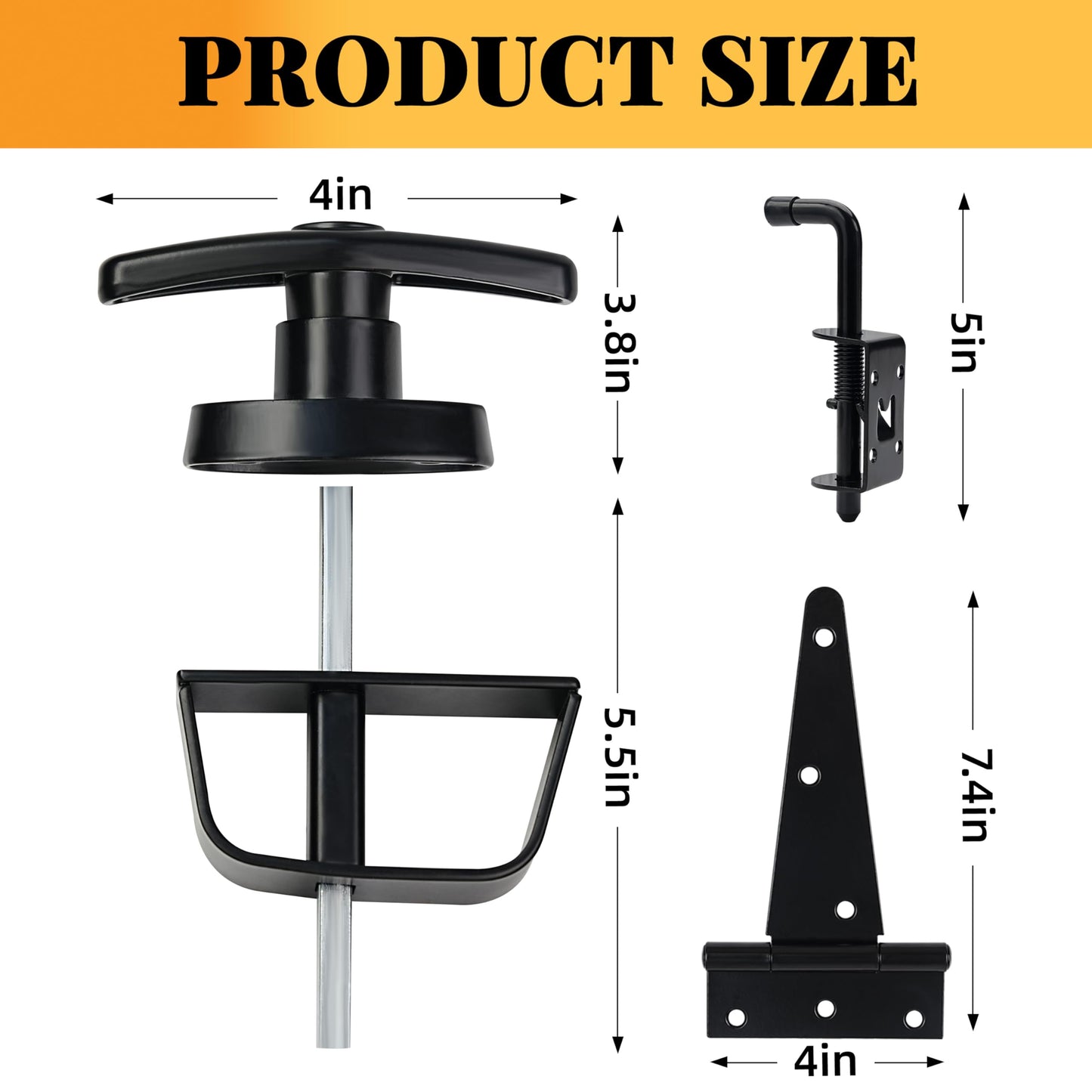 Shed Door Latch, 5.5" Shed Door Lock with 6 Pcs 6" T-Hinges and 2 Pcs Shed Door Latches, Heavy Duty Shed Door Handle, Double Door Lock Installation Kit for Window, Gate, Barn, Playhouse, Chicken Coop