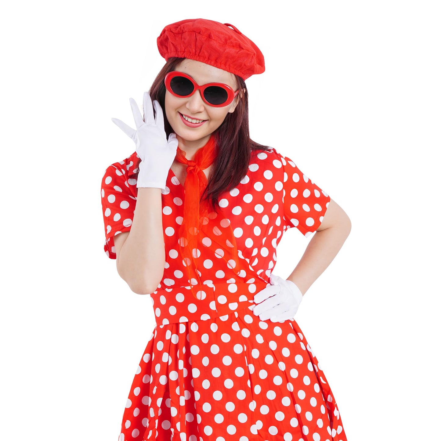 4pcs French Beret Hat Set Costume Accessories Set Including Beret Hat Scarf Gloves Sunglasses for Women Halloween French Themed Party Red