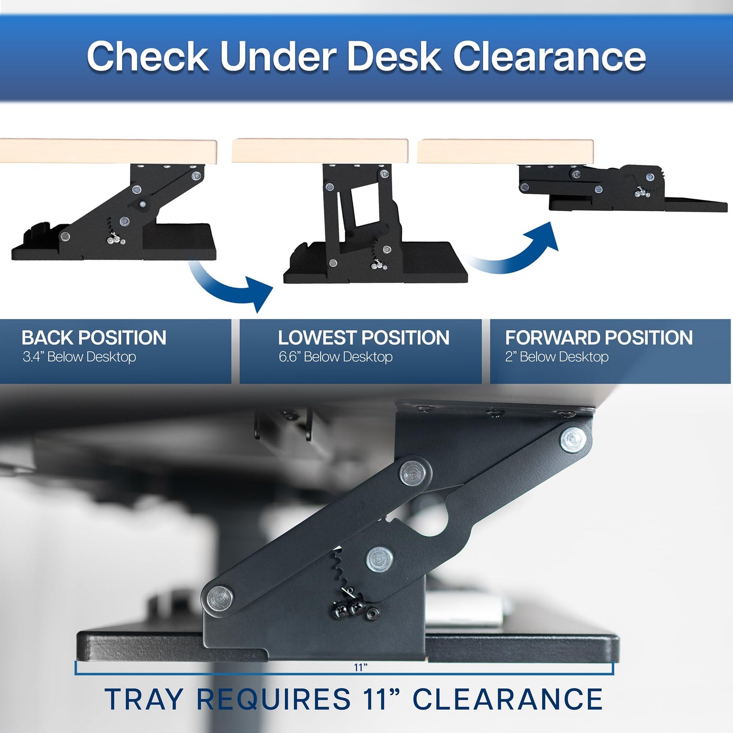 VIVO Large Under Desk 27 x 11 inch Computer Keyboard and Mouse Tray with Swinging Height Adjustment, 12 Settings, Platform Drawer for Typing, Black, MOUNT-KB08S