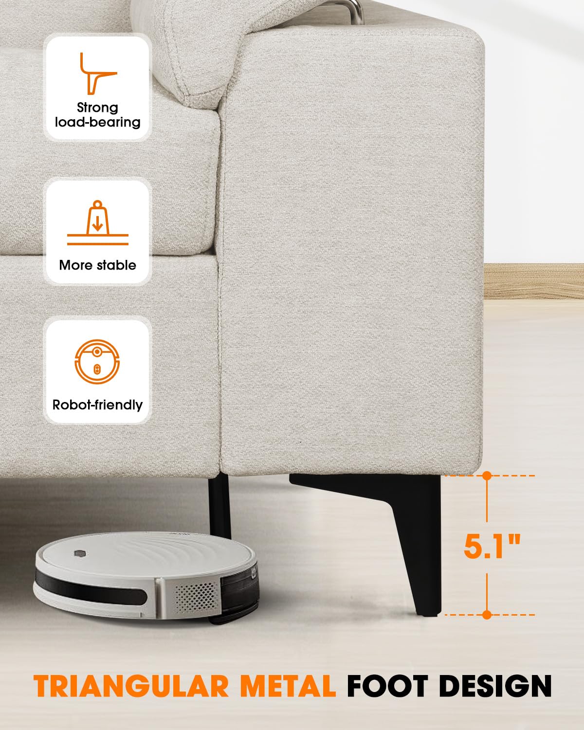 88.97" Modern Couches for Living Room, Deep Seat Sofa with 8”Cushion, Comfy 2-Seater Chenille Loveseat Sofa with Convertible Armrest, Removable Sofa Cover, High Leg (Beige)