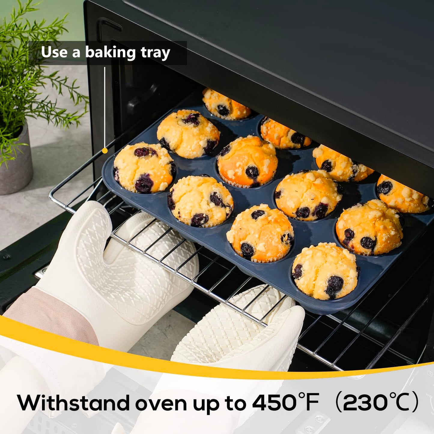 Vnray 2 Pack Silicone Muffin Baking Pan & Cupcake Tray 12 Cup - Nonstick Cake Molds/Tin, Silicon Bakeware, BPA Free, Dishwasher & Microwave Safe (12 Cup Size, Grey)