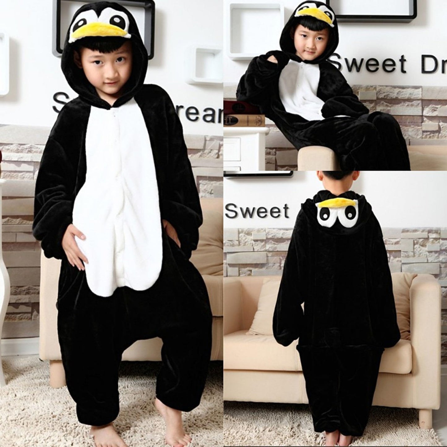 WAFUNNE Kids Penguin Costume Cosplay Halloween Animal Onesie for Boys Girls Child Penguin 120