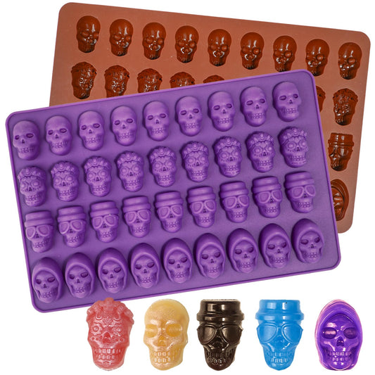 Webake Mini Skull Candy Mold with 4 Different Shapes, 36-Cavity Halloween Skull Silicone Chocolate Candy Mold for Gummy, Chocolate, Candy, Jello, Cupcake Decoration（2PCS）