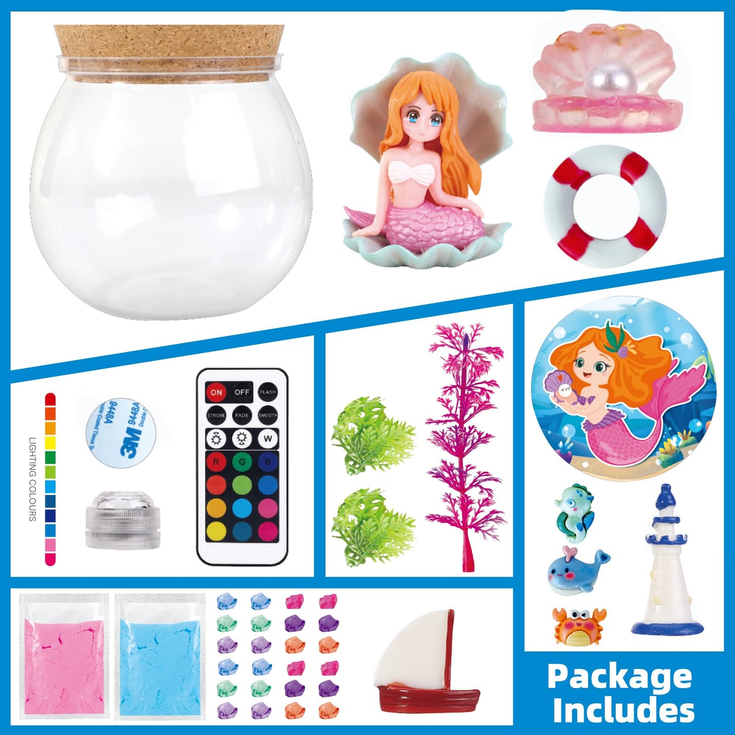 Woumserta Mermaid DIY Terrarium Kit - Mermaid Craft Toys for Girls Age 6-8, DIY Light Up Terrarium Kit Gifts for Kids 6-12