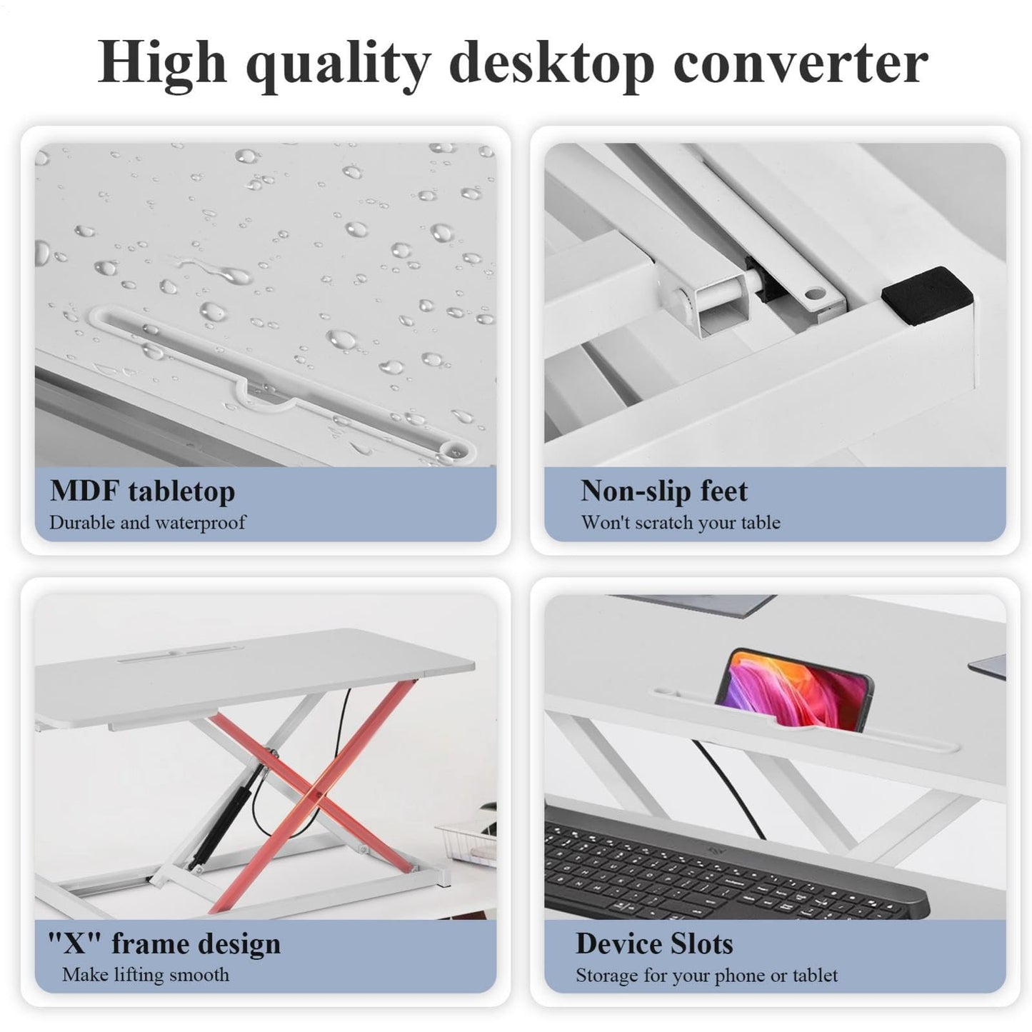 37 Inch Standing Desk Converter - Manual Pneumatic Spring, Two Monitor Stable Standing Desk Converter, 5.9” to 18.8” Height Adjustable Laptop Workstation with Keyboard Tray for Home, Company(White)