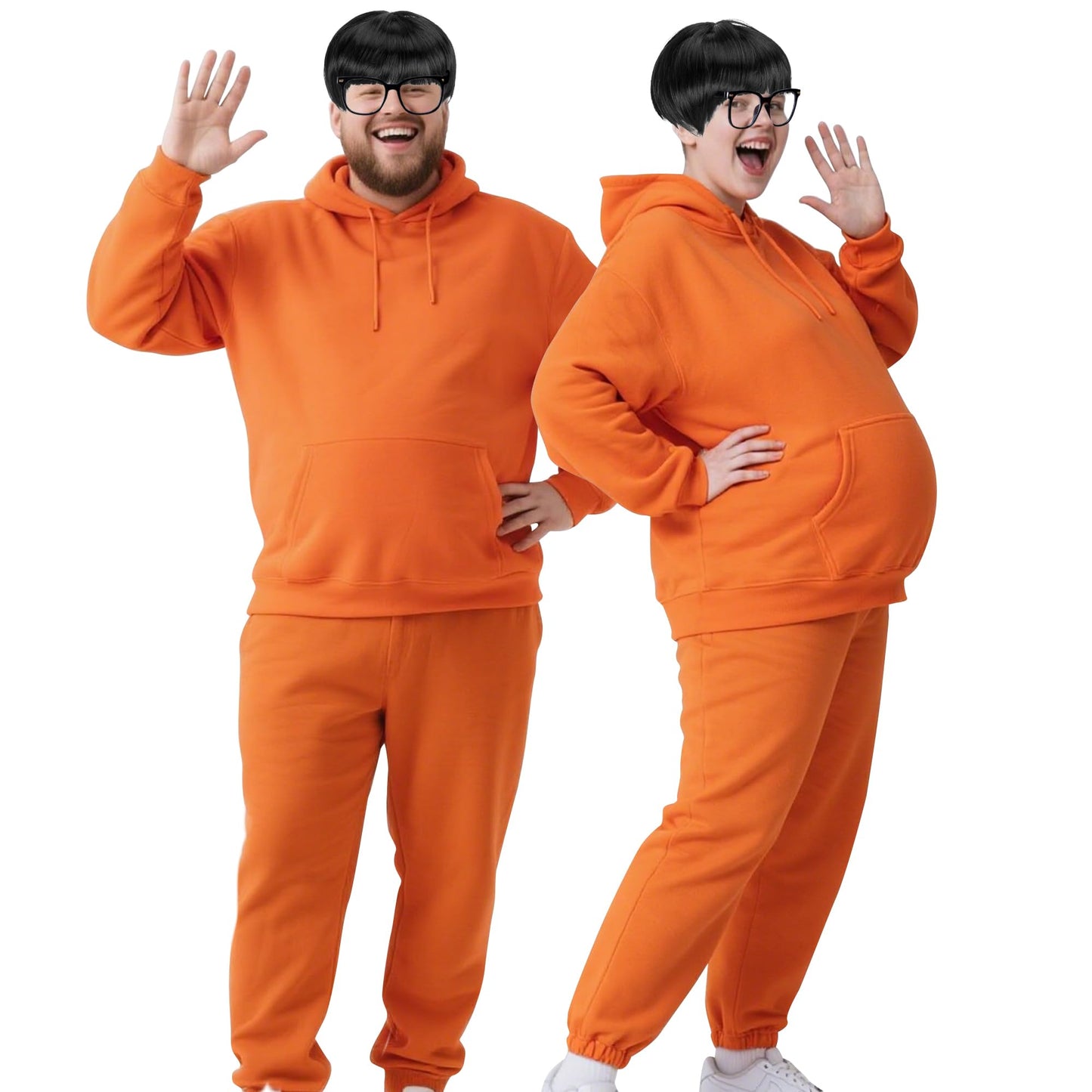 Wehhbtye 9 Pcs Halloween Criminal Costume Accessories, Mushroom Cut Wig and Black Frame Glasses, Inflatable Fake Belly Cosplay for Halloween Theme Party Role Play (NOT Include Orange Jumpsuit)