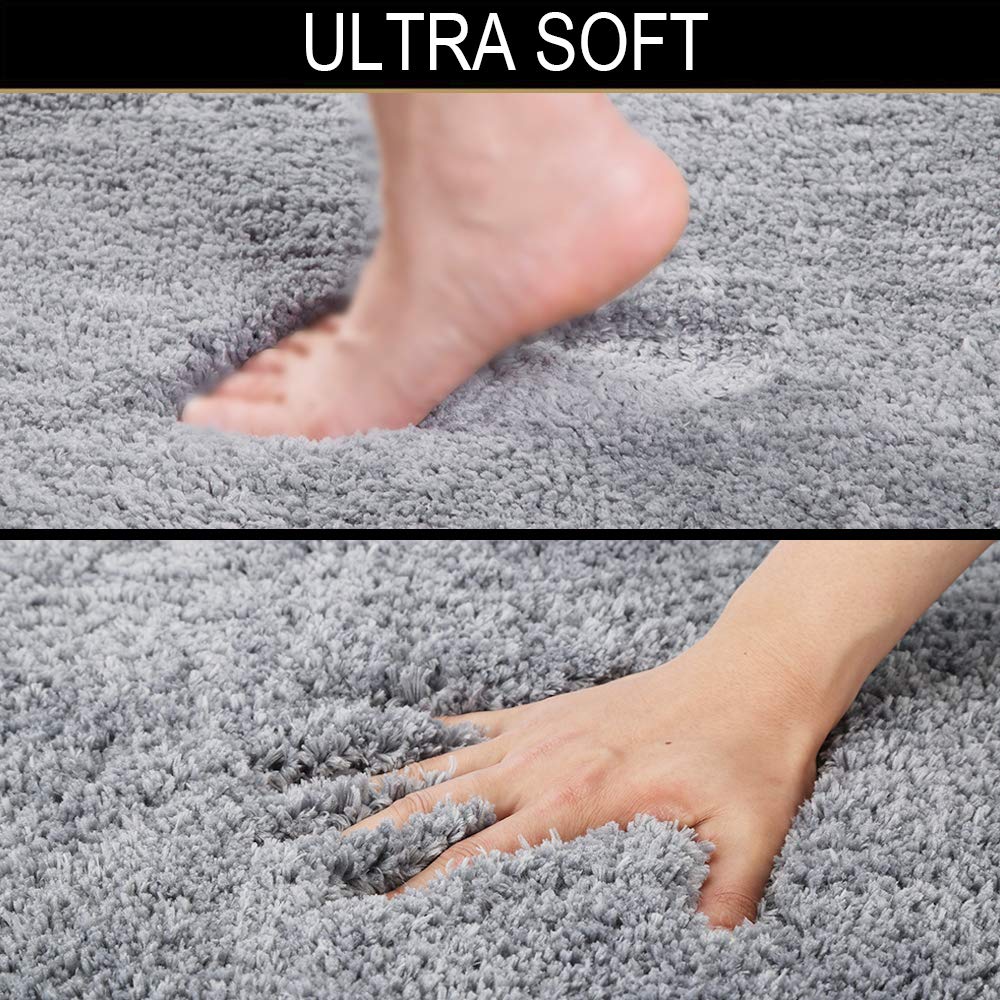 Walensee Shaggy 2 Piece Bath Rug Sets (Grey) 20 x 24 Non Slip, U Shape Contour Rug & 20 x 32, Machine Wash/Dry Plush Absorbent Bath Mats for Bathroom