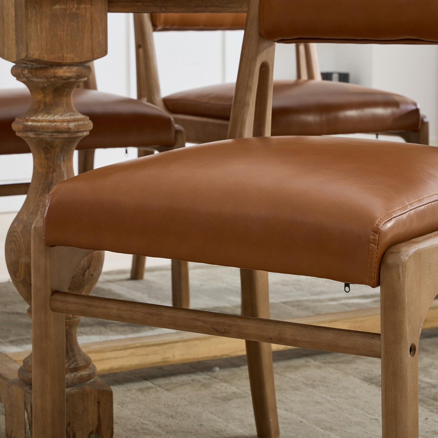 Wahson Mid Century Armless Dining Chairs Set of 2, Country Farmhouse Kitchen With Natural Hardwood Legs, Faux Leather Upholstered Accent Chairs for Dining Room, Brown