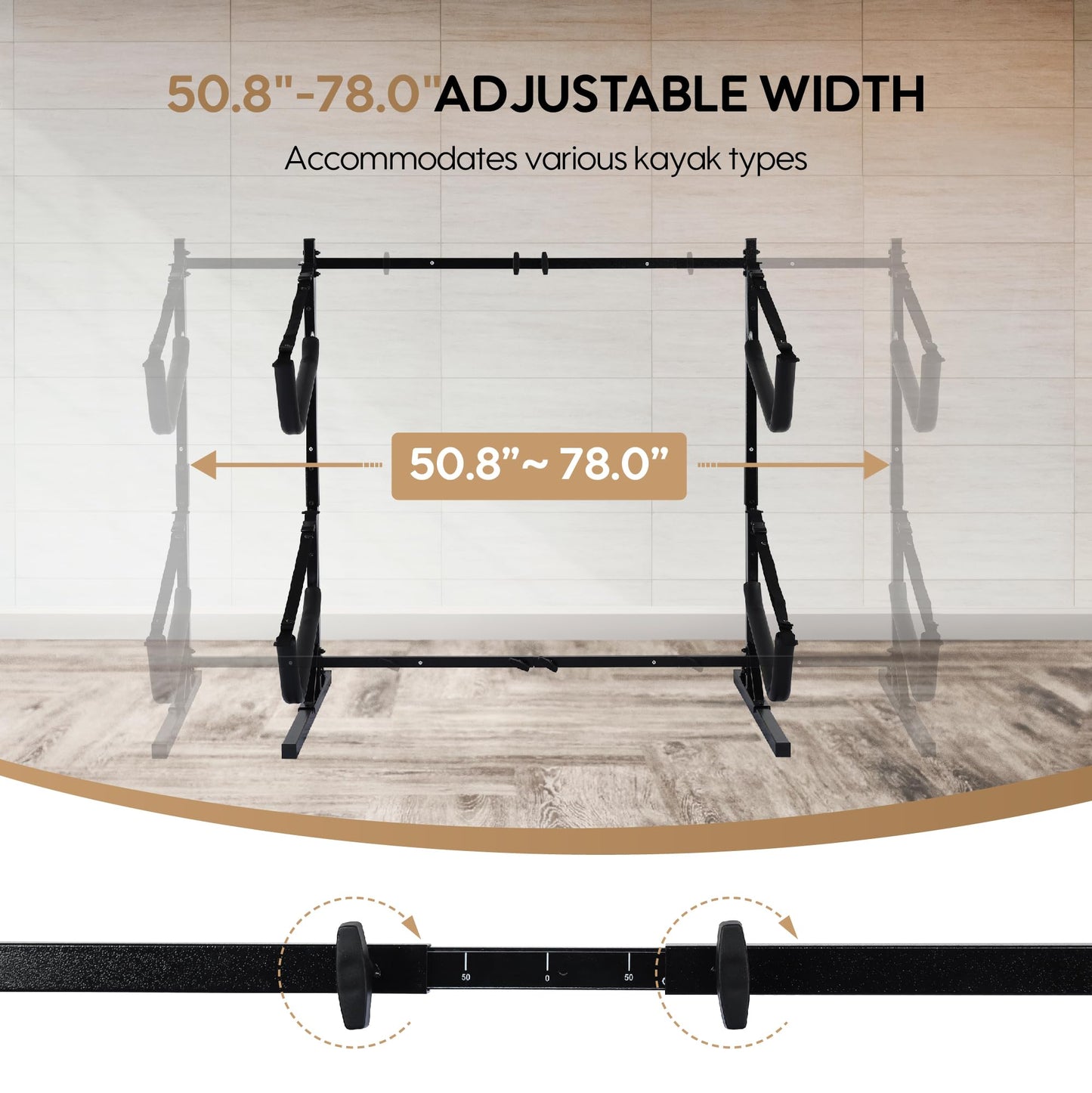Heavy-Duty Kayak Storage Rack,Kayak Rack with Adjustable Width,5" Larger Wheels,Scratch-resistant Sleeves and Secure Straps –Holds Up to 300 lbs.Kayak Stand Adjustable for 2 or 4 Kayaks (2 Kayaks)