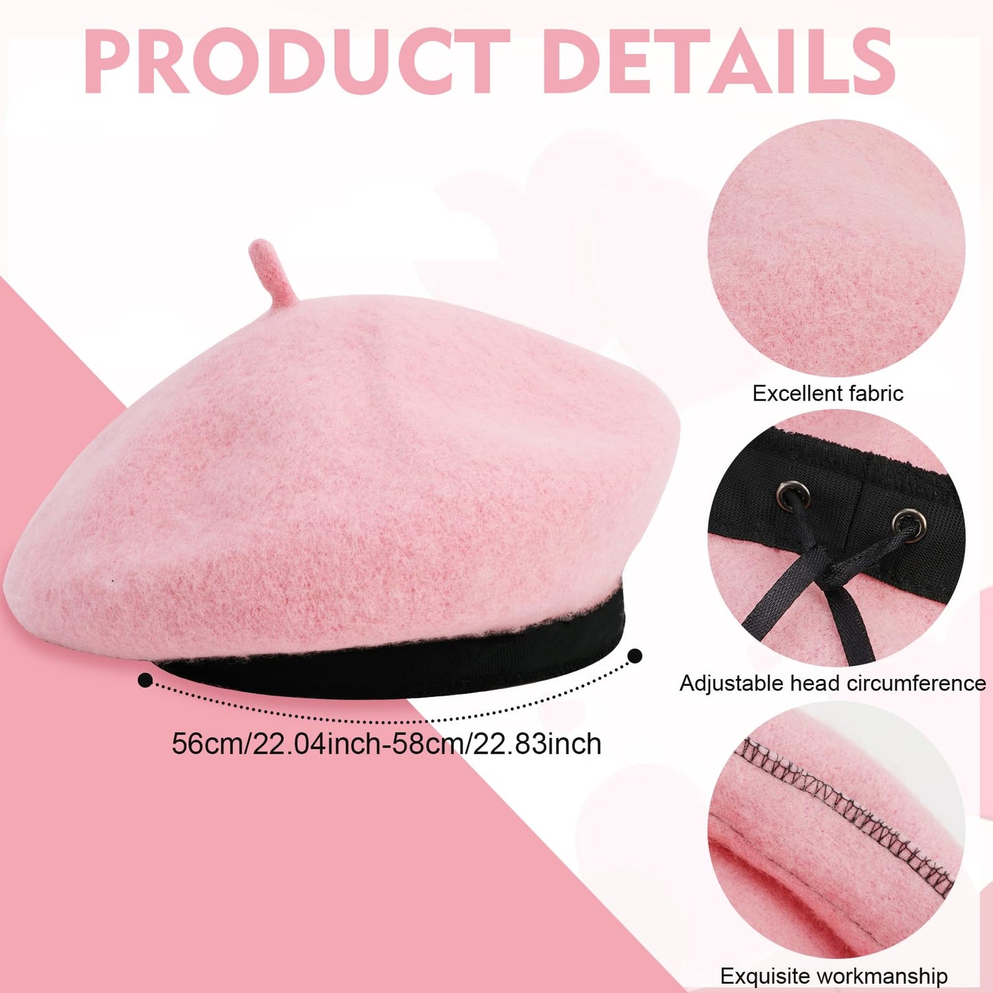 XEPST 6PCS French Women set - 50s Fancy Dress for Women with French Beret Hat Sunglasses Scarf Gloves Earrings 1950s Costume Kit for Halloween Costume Cosplay Carnival Fancy Dress Up, Lightpink